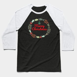 Merry Christmas Wreath Holiday Design Baseball T-Shirt